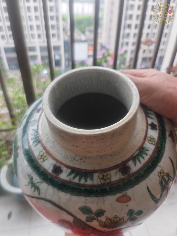 古玩陶瓷晚清哥釉五彩罐真品鑒賞圖