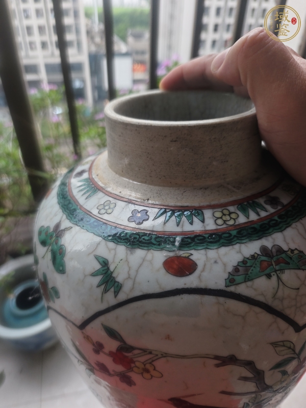 古玩陶瓷晚清哥釉五彩罐真品鑒賞圖