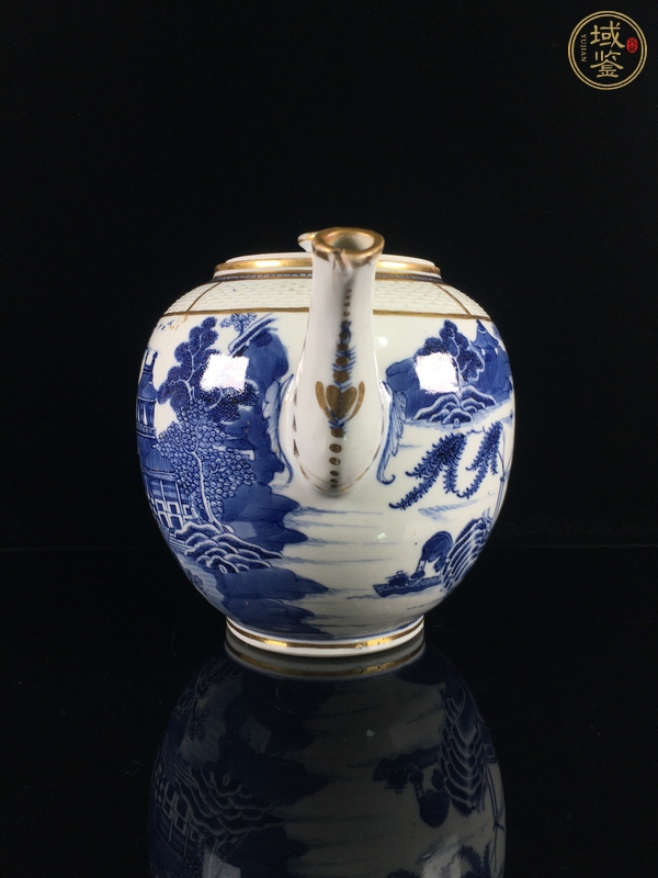 古玩陶瓷青花山水人物茶壺真品鑒賞圖