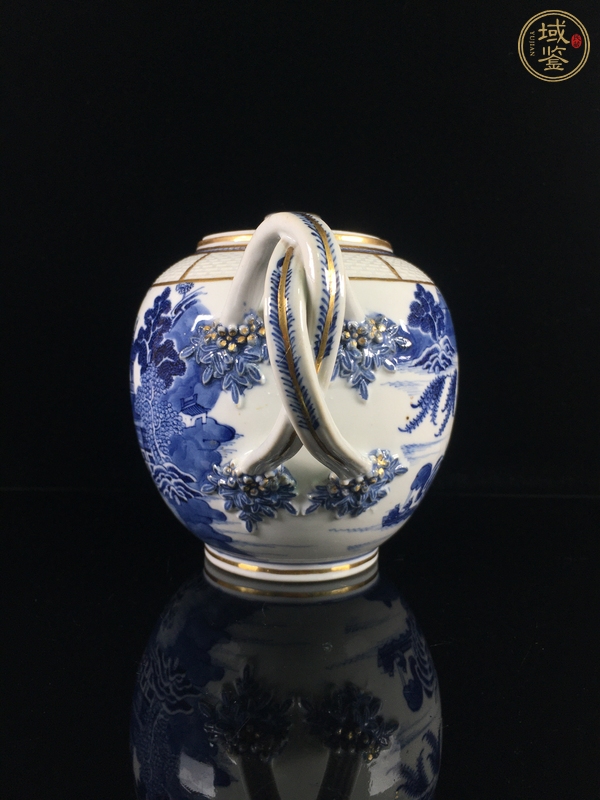 古玩陶瓷青花山水人物茶壺真品鑒賞圖