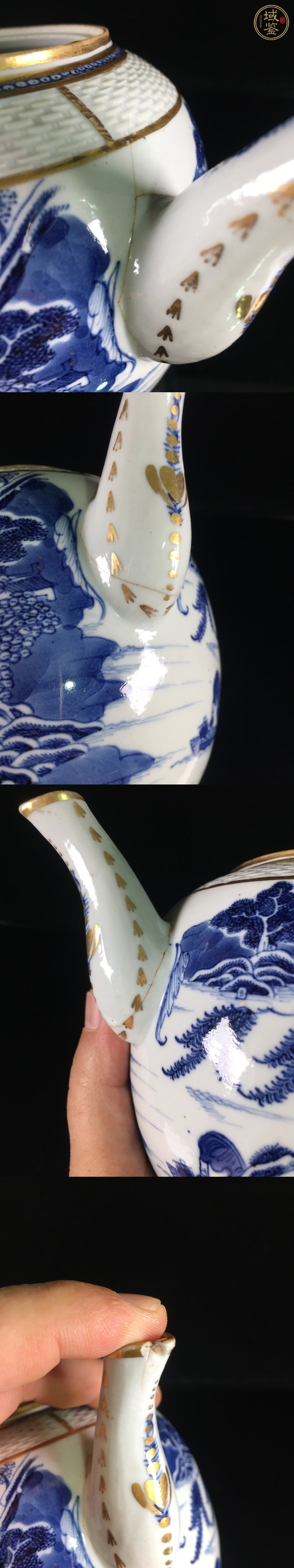 古玩陶瓷青花山水人物茶壺真品鑒賞圖