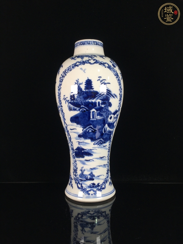 古玩陶瓷青花山水人物紋雞腿瓶真品鑒賞圖