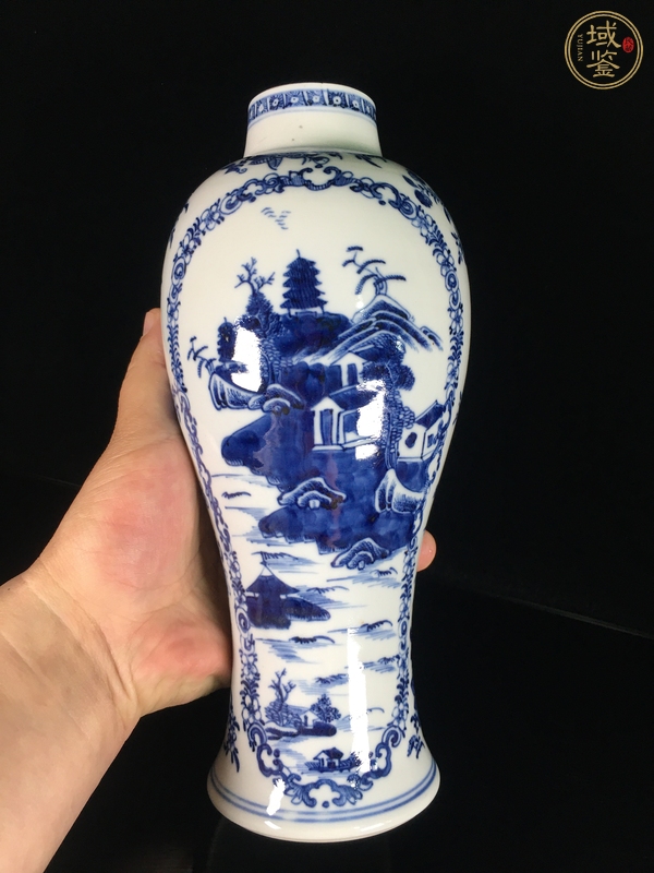 古玩陶瓷青花山水人物紋雞腿瓶真品鑒賞圖