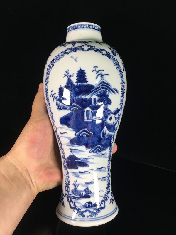 古玩陶瓷乾隆青花山水人物紋雞腿瓶拍賣,當前價格1188元