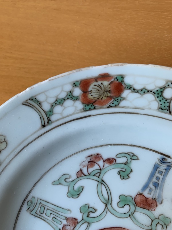 古玩陶瓷花間壽字紋五彩盤拍賣，當前價格100元