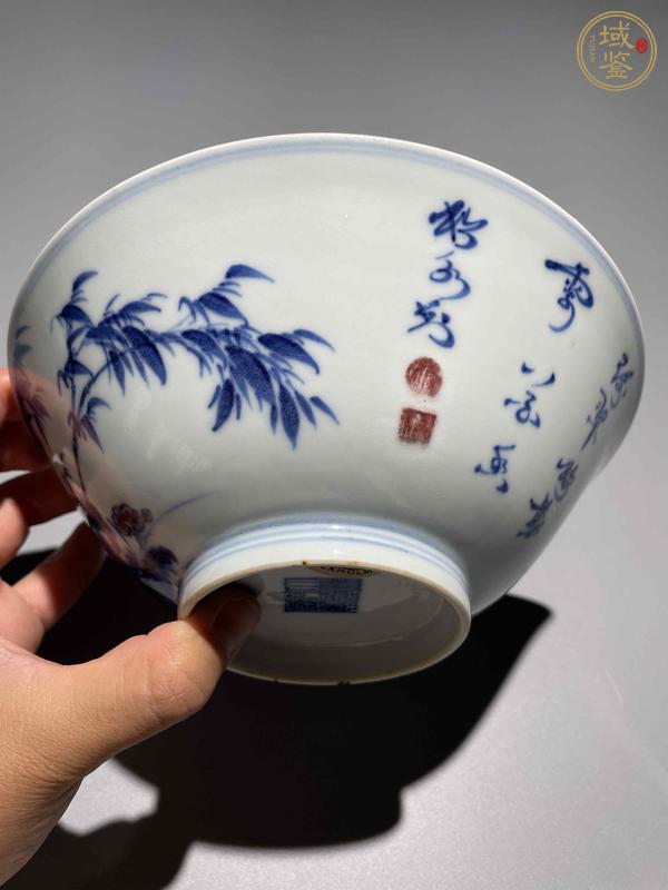 古玩陶瓷青花花卉詩(shī)文碗真品鑒賞圖