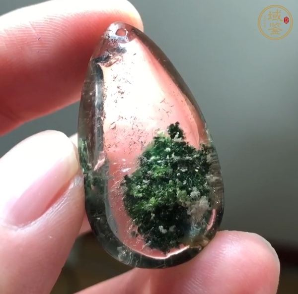古玩天然“綠幽靈”水晶吊墜真品鑒賞圖