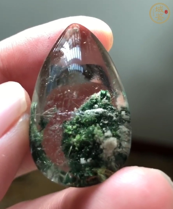 古玩玉器天然“綠幽靈”水晶吊墜真品鑒賞圖