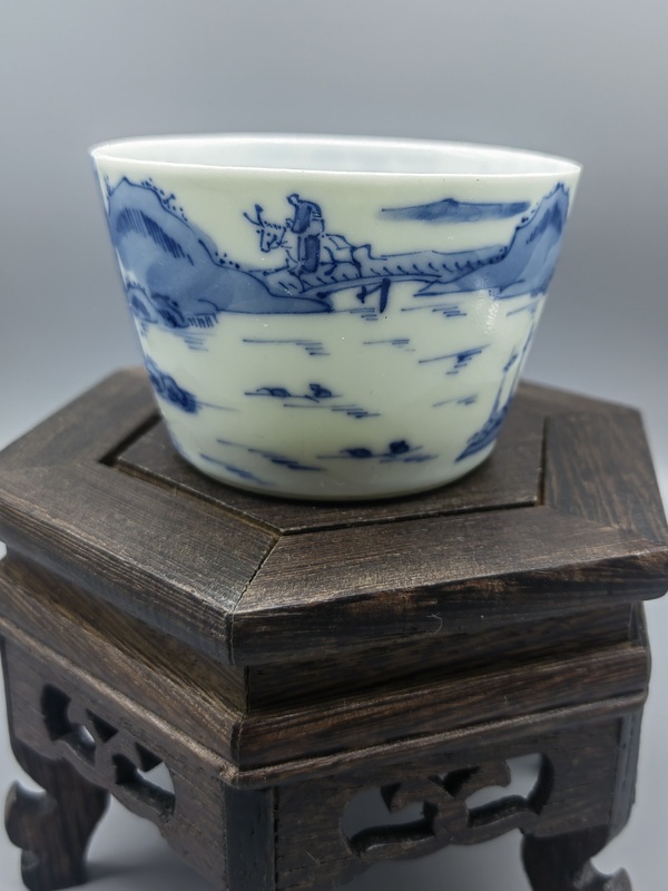 古玩陶瓷青花山水人物紋茶杯拍賣，當前價格4890元