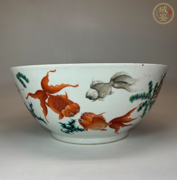 古玩陶瓷清同治 粉彩魚藻紋大碗真品鑒賞圖
