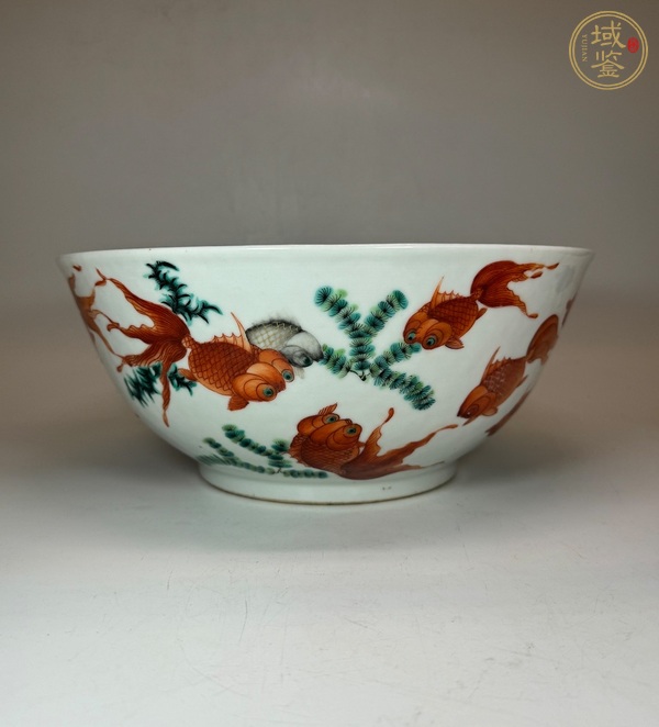 古玩陶瓷清同治 粉彩魚藻紋大碗真品鑒賞圖