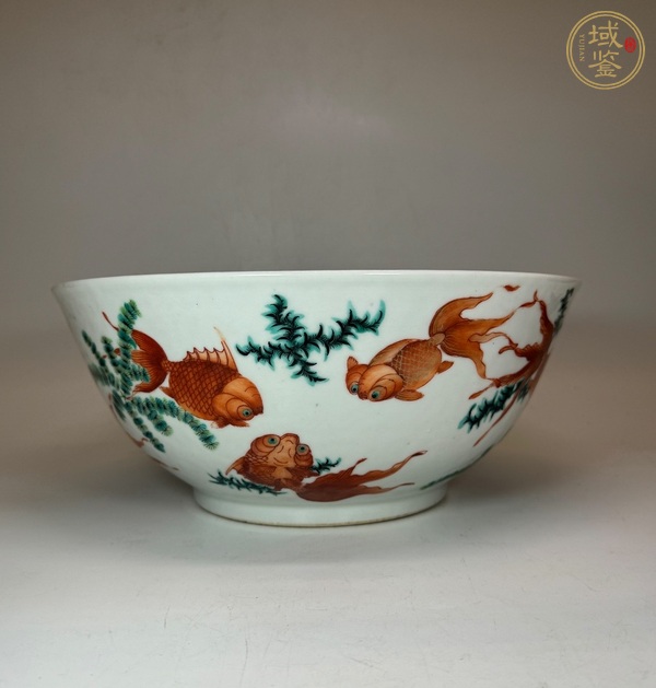 古玩陶瓷清同治 粉彩魚藻紋大碗真品鑒賞圖