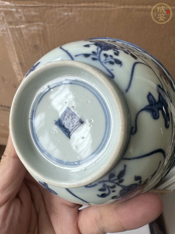 古玩陶瓷青花靈芝花卉紋碗真品鑒賞圖