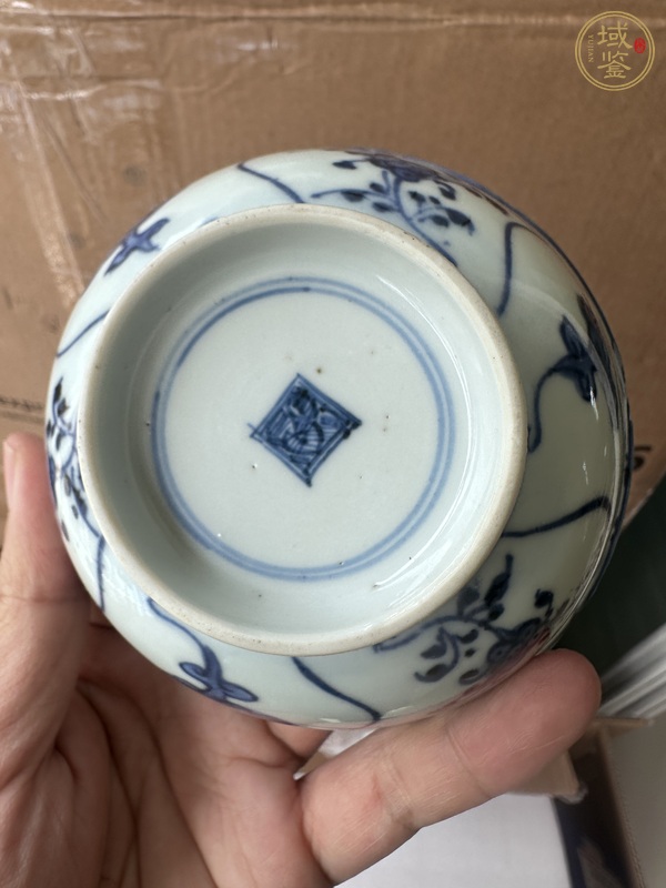 古玩陶瓷青花靈芝花卉紋碗真品鑒賞圖