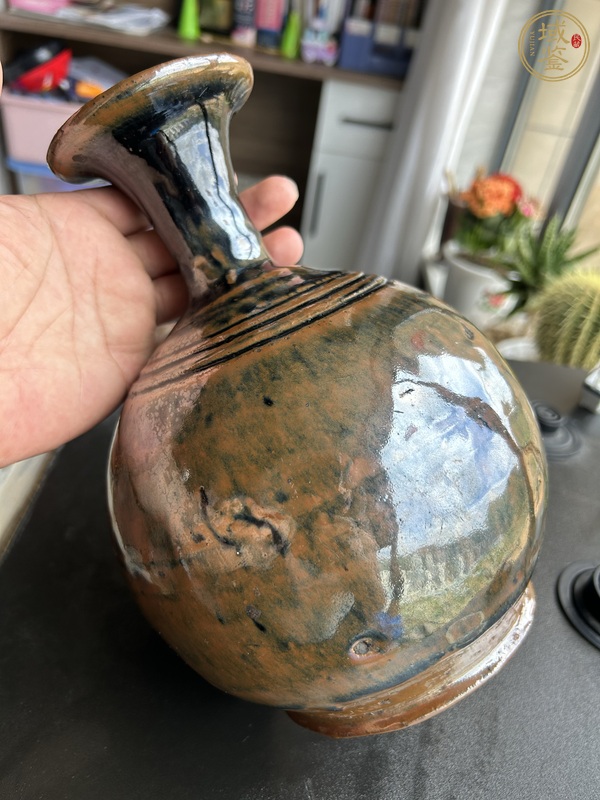 古玩陶瓷磁州窯兔毫釉弦紋玉壺春瓶真品鑒賞圖