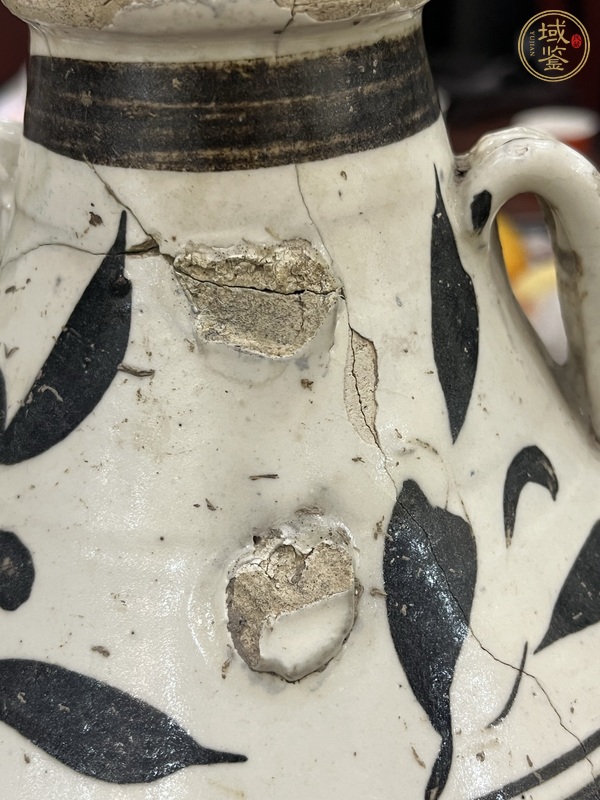 古玩陶瓷磁州窯白地黑花雙耳瓶真品鑒賞圖