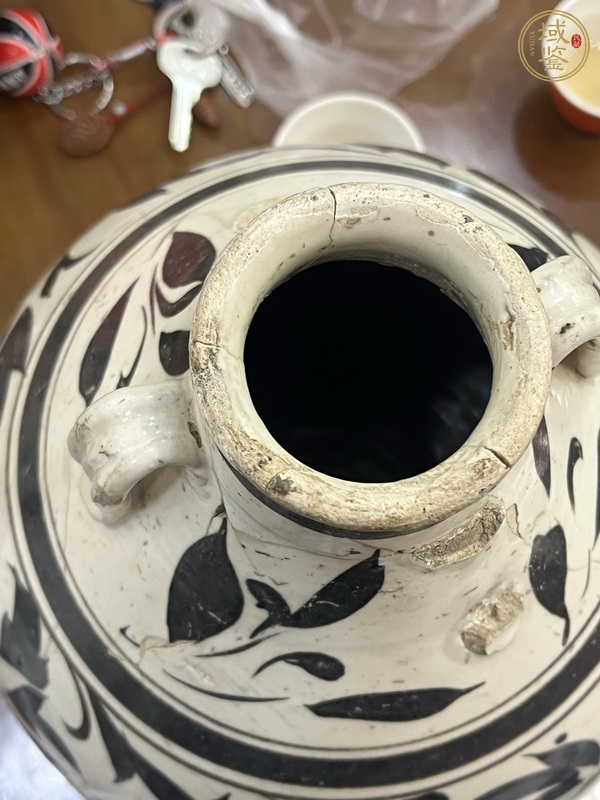 古玩陶瓷磁州窯白地黑花雙耳瓶真品鑒賞圖