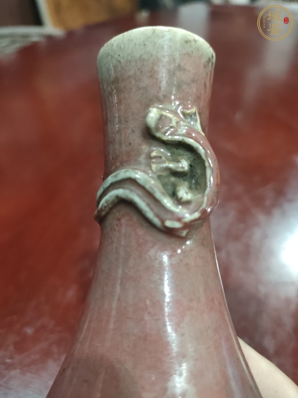 古玩陶瓷豇豆紅釉螭龍瓶真品鑒賞圖