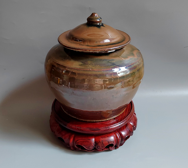 古玩陶瓷明代白胎紫金釉蓋罐拍賣，當(dāng)前價格228元