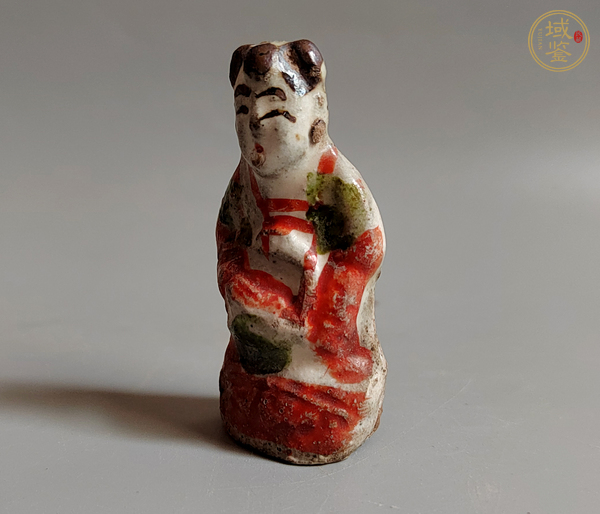 古玩陶瓷金元八義窯紅綠彩童子塑像真品鑒賞圖