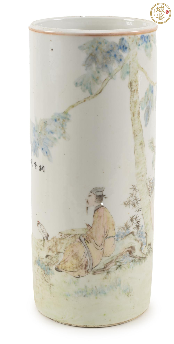 古玩陶瓷淺降彩高士圖帽筒真品鑒賞圖