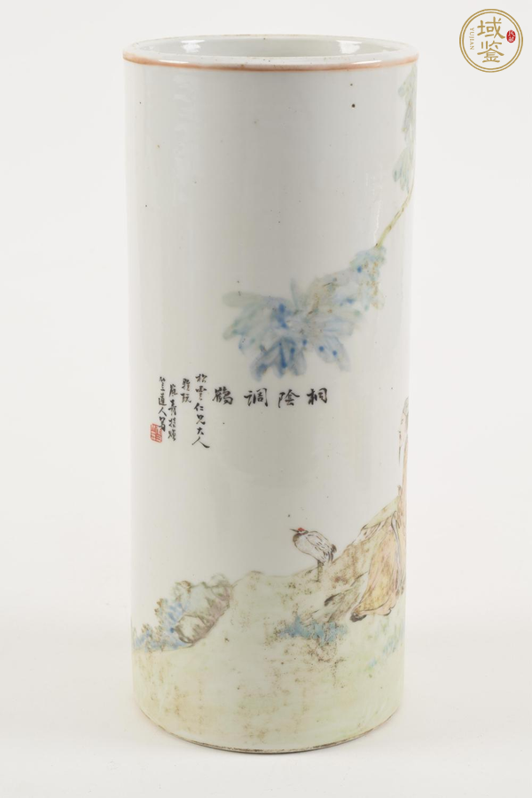 古玩陶瓷淺降彩高士圖帽筒真品鑒賞圖