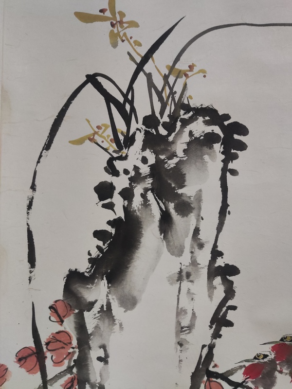 古玩字畫手工精裱洪厚甜,余有志,李復(fù)翔合作蘭石圖拍賣，當(dāng)前價(jià)格388元