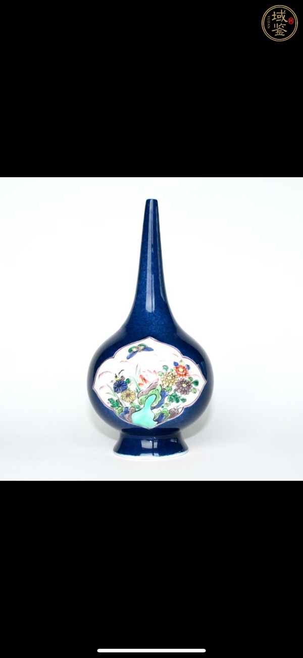 古玩陶瓷灑藍開光五彩花卉紋香水瓶，模糊，偏老真品鑒賞圖