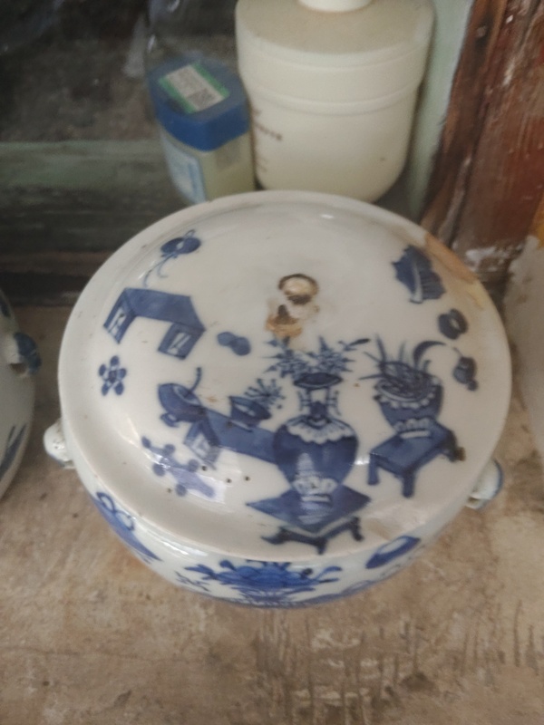 古玩陶瓷青花博古花卉紋四系粥罐有蓋子拍賣，當前價格1566元