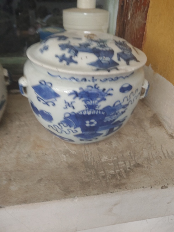 古玩陶瓷青花博古花卉紋四系粥罐有蓋子拍賣，當前價格1566元