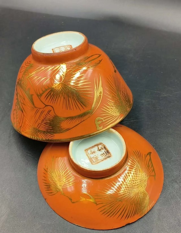 古玩陶瓷松鶴延年紋描金蓋碗拍賣,當前價格488元