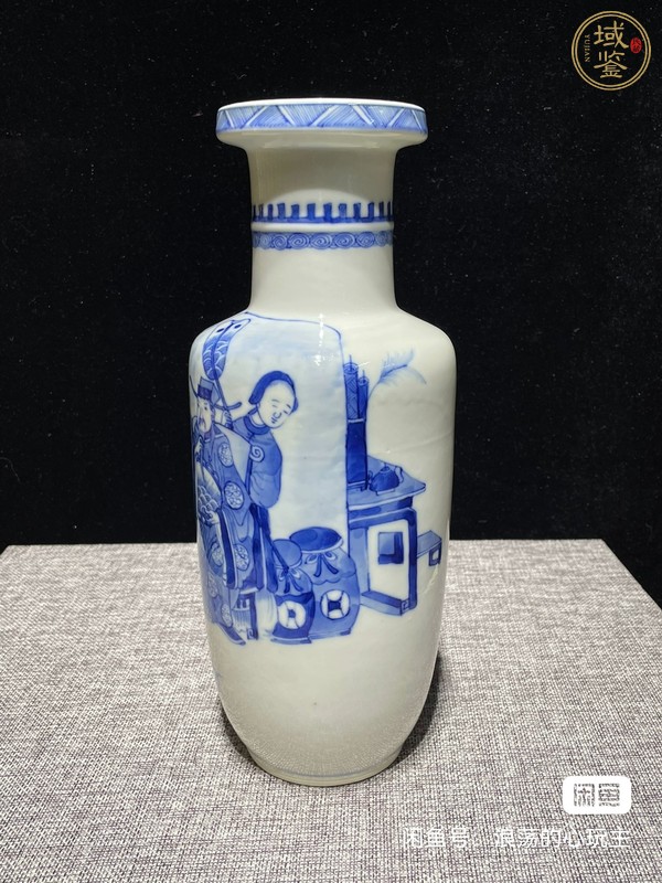 古玩陶瓷人物紋青花棒槌瓶真品鑒賞圖