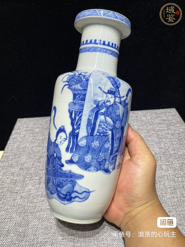 古玩陶瓷人物紋青花棒槌瓶真品鑒賞圖