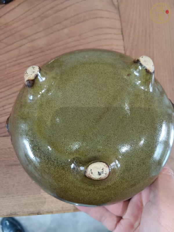 古玩陶瓷茶葉末釉雙鋪香爐真品鑒賞圖