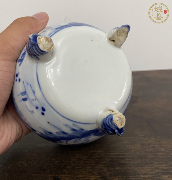 古玩陶瓷晚清青花三足香爐真品鑒賞圖