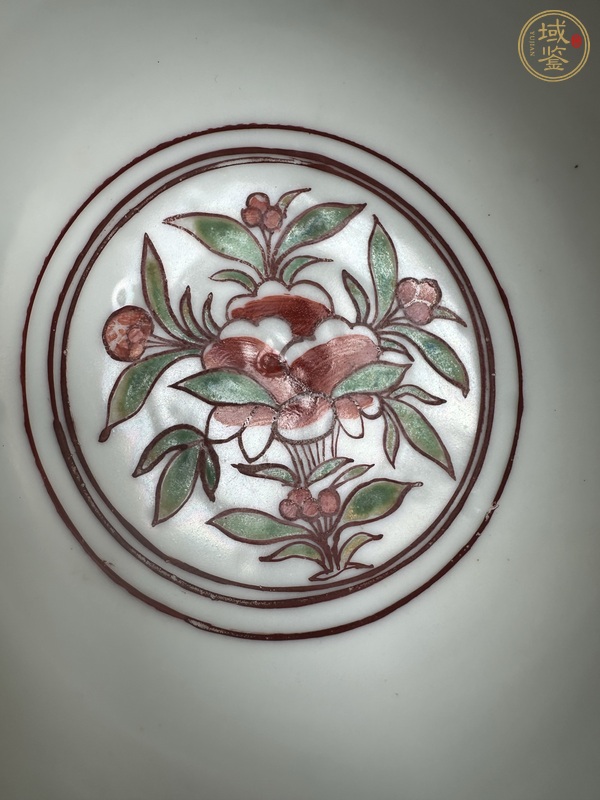 古玩陶瓷日本江戶紅綠彩花鳥紋碗真品鑒賞圖