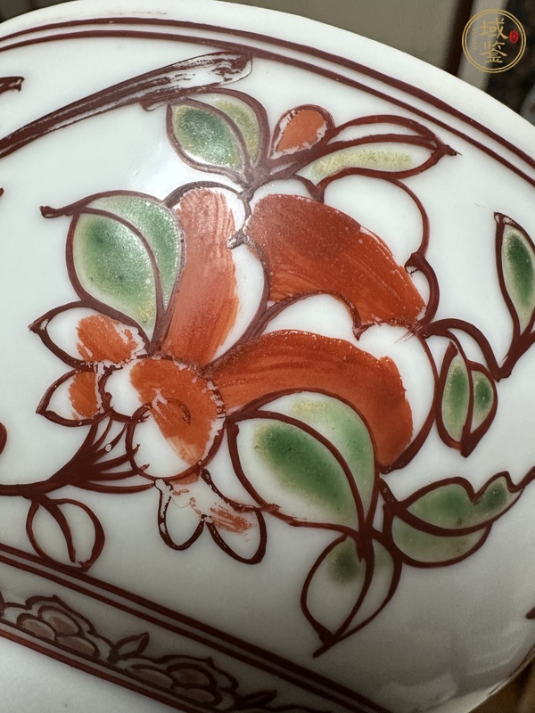 古玩陶瓷日本江戶紅綠彩花鳥紋碗真品鑒賞圖