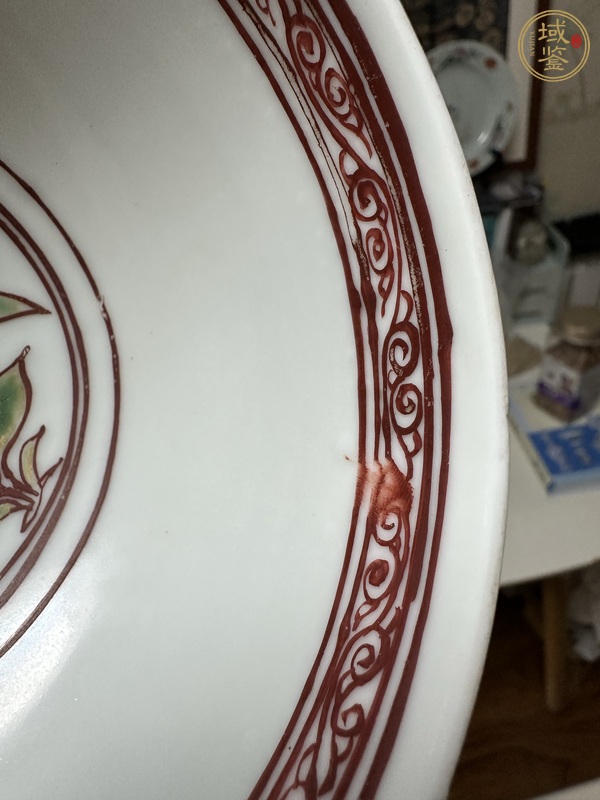 古玩陶瓷日本江戶紅綠彩花鳥紋碗真品鑒賞圖