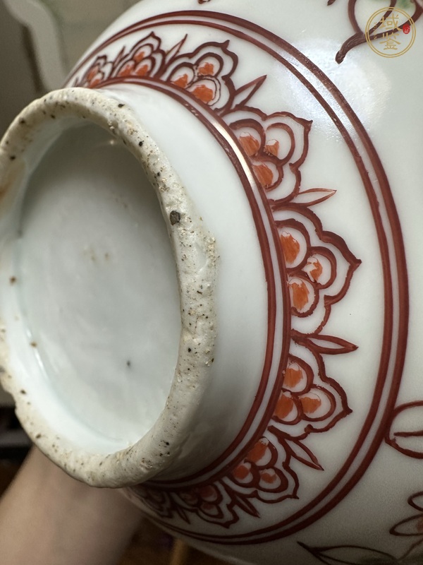 古玩陶瓷日本江戶紅綠彩花鳥紋碗真品鑒賞圖