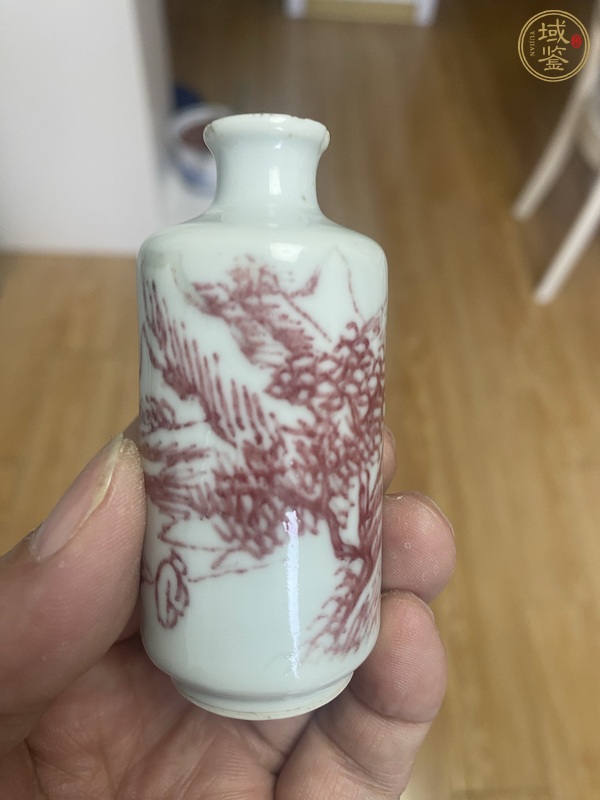 古玩陶瓷釉里紅山水紋鼻煙壺真品鑒賞圖
