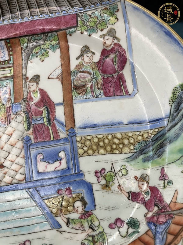 古玩陶瓷粉彩人物故事紋折腰盤真品鑒賞圖