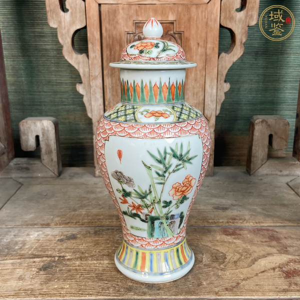 古玩陶瓷花鳥紋五彩蓋瓶真品鑒賞圖