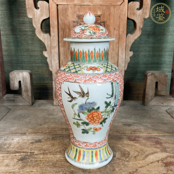 古玩陶瓷花鳥紋五彩蓋瓶真品鑒賞圖