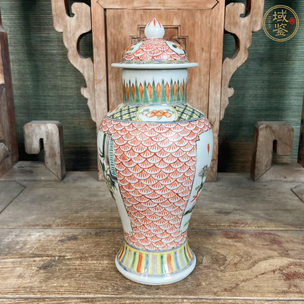 古玩陶瓷花鳥紋五彩蓋瓶真品鑒賞圖