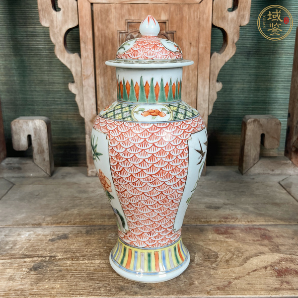 古玩陶瓷花鳥紋五彩蓋瓶真品鑒賞圖