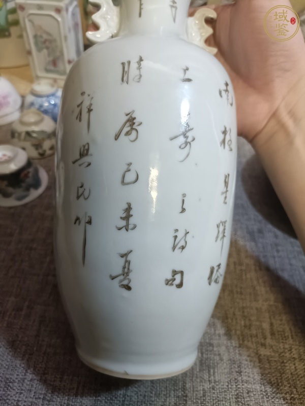 古玩陶瓷油粉彩人物故事紋撇口瓶真品鑒賞圖