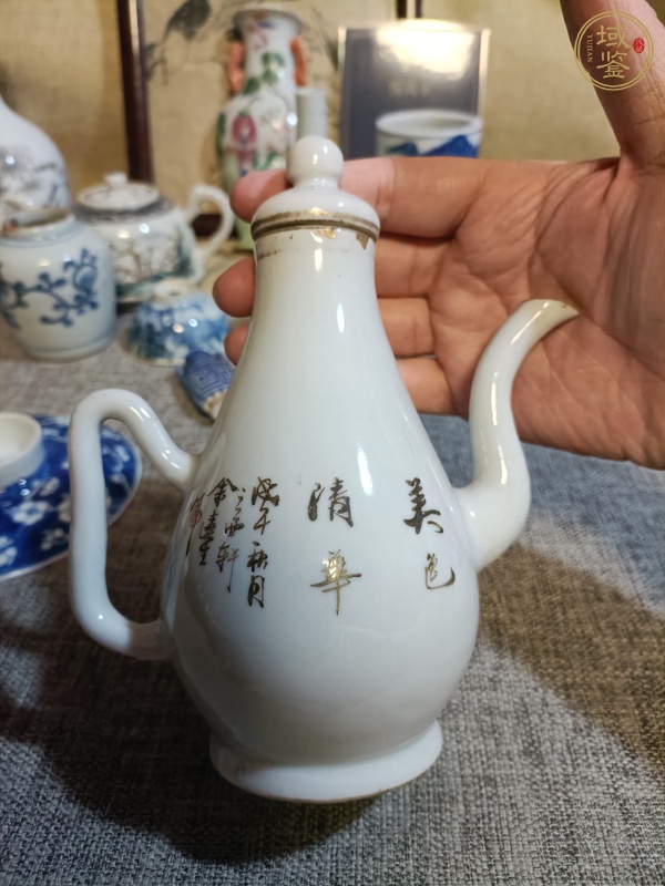 古玩陶瓷粉彩桃花美女圖茶壺真品鑒賞圖