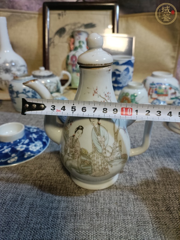 古玩陶瓷粉彩桃花美女圖茶壺真品鑒賞圖