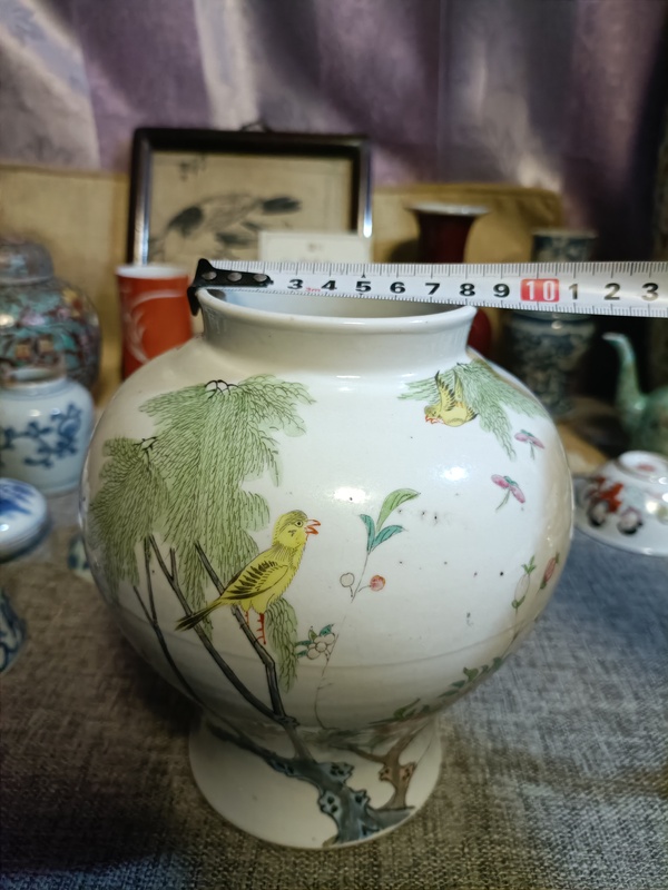 古玩陶瓷民國(guó)粉彩花鳥(niǎo)紋罐拍賣，當(dāng)前價(jià)格2888元