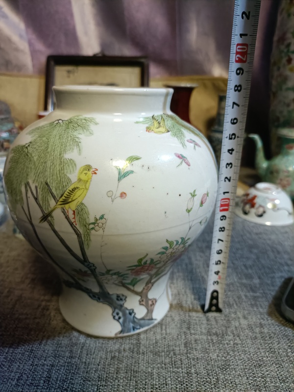古玩陶瓷民國(guó)粉彩花鳥(niǎo)紋罐拍賣，當(dāng)前價(jià)格2888元